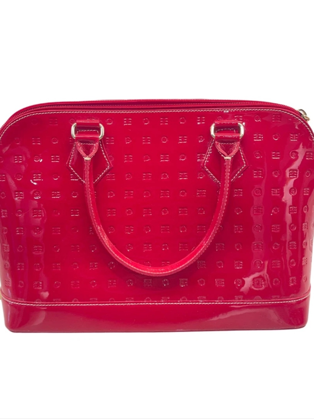 Arcadia Genuine Patent Leather Zip Satchel Women’s Red Handbag Made In Italy